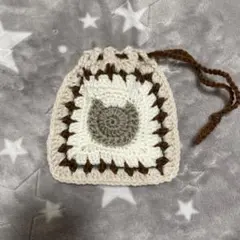 猫 ポーチ 編み物 スクエアモチーフハンドメイド