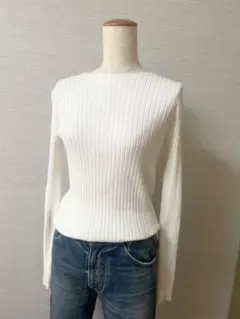 【マリードール】ホワイト リブ編み 長袖ニット