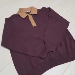 パープル・ベージュ ポロシャツニット M