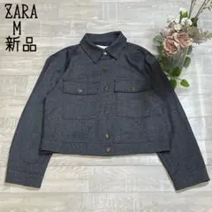【ZARAザラ】新品　ヘリンボーン柄　襟付き　大きめポケット　ジャケット　グレー