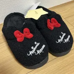 Disney ミニーマウス ルームシューズ ボア ブラック　L