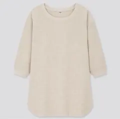 ユニクロ/ワッフルクルーネックT（7分袖） ベージュ S