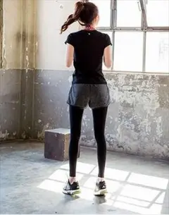 【今だけ特価】ショートパンツ付き　レギンスタイツ 一体型 フィットネスパンツ