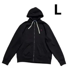 ポロラルフローレン フルジップパーカー L 黒 赤 フード裏サーマル コットン