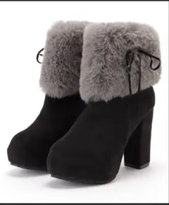 スエード調ファー付きハイヒールショートブーツ 23.5cm（37）