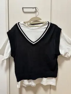 ブラック Vネック ニットベスト Mサイズ
