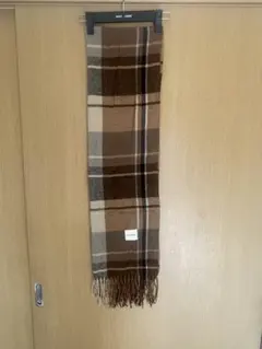 ブラウン チェック マフラー フリンジ付き