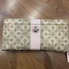 COACH レザー長財布 ベージュ/ピンク