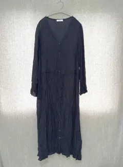 美品✦niko and...マキシシャツワンピース Fゆったりネイビー リボン付