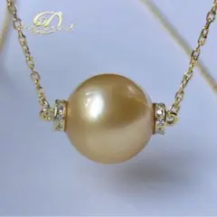 本真珠南洋白蝶真珠　ゴールド大玉12.77㍉s925ネックレスBEN897
