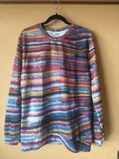 マルチカラー ストライプ 長袖トップス　インクジェットプリント