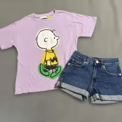 ZARA チャーリーブラウン　Tシャツ　デニムショートパンツ　122cm セット