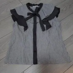 ウィルセレクション、ストライプ フリル付き ノースリーブシャツ M