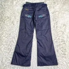 美品✨CSB スノーウェア デニム風 刺繍 レディース L ナイロン 銀ボタン