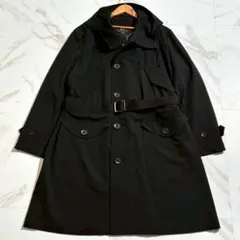 【ヨウジヤマモト・着丈127】トレンチコート ダブル ウール マキシ丈 L 黒 LAMB WOOL PRINTED MESSEGE EMBROIDERY TRENCH COAT(S Black): S'YTE