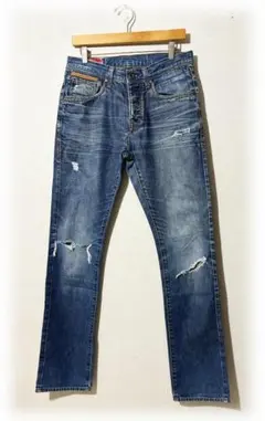 ZARAJEANS ストレートデニム ダメージ加工 ボタンフライ 31インチ