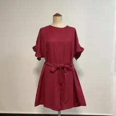 美品 SHEIN 半袖 オールインワン ショートパンツ ワインレッド XLサイズのサムネイル