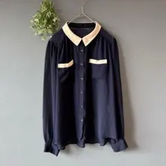 フォーイット［M］上品ナチュラル◎バイカラー◎レースドッキング◎シフォンブラウス