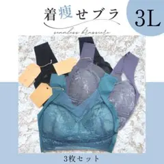 シームレス ブラジャー ノンワイヤー ナイトブラ 着痩せブラ レース 3L