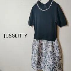 JUSGLITTY ジャスグリッティー ツイードドッキングワンピース 黒 S