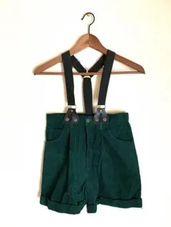 ヴィンテージ風 コーデュロイパンツ 深緑 サスペンダー付き 昭和レトロ