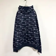 Champion 総柄 パーカー ネイビー　XL