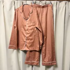GU サテンパジャマ(長袖&ロングパンツ) 上下セット オレンジブラウン