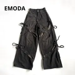 EMODA カットアウトルーズジーンズ ブラック S サイドリボン y2kのサムネイル