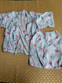 水色ピンク花柄 甚平 110cm