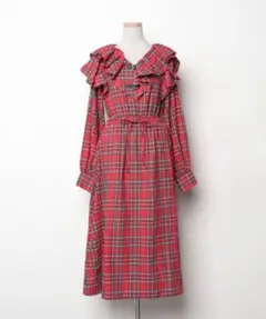 jouetie 長袖 赤チェックワンピース