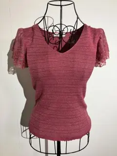 VIVAYOU レディース 袖レース 花刺繍 金糸ラメ トップス カットソー