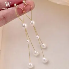 ３連 パール ピアス ロング 上品 華奢 揺れる ゴールド 結婚式 ブライダル