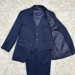 【未使用に近い】　セットアップ　スリーピース　ネイビー　無地　Lサイズ