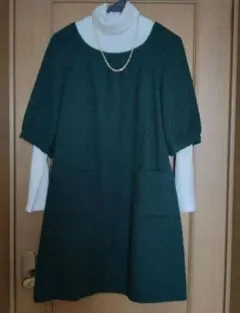 メルローズクレール　緑　五分袖　チュニック　ワンピース　レトロ　秋冬　裏地つき
