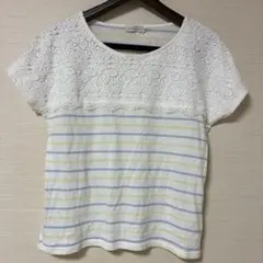 earth music&ecology レース切替ボーダープルオーバー M