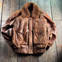 古着　G1 羊革　レザーボンバージャケット　ブラウン　L 総柄裏地A2フライト.