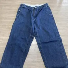 濃紺 ストレートデニムパンツ ゴムウエスト
