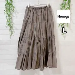 ハニーズ ティアードロングスカート L カーキ綿100% エスニック リゾート