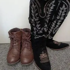 ブラックスエードウエスタンブーツ　ショートブーツ　セット