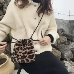 ヒョウ柄 レオパード ミニサイズ 巾着 ファー ショルダー アニマル柄 Sサイズ