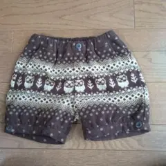 ユニクロ☆茶系 フリース ショートパンツ 　130ｃｍ　フクロウ柄