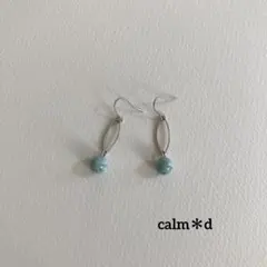 【326】ターコイズ 楕円フープ シルバー ピアス イヤリング ハンドメイド
