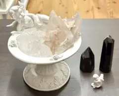 【開運グッズセット】モリオン五角錐 かち割り水晶 クラスター水晶 天使セット