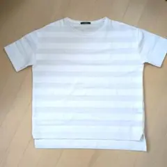 EMODA ホワイト シアーストライプ スリット半袖Tシャツ Ｓ