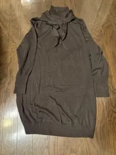 ユニクロユー　メリノブレンド3wayミニワンピース　ダークブラウン　L