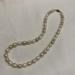 淡水パールネックレス ホワイト ピンク オーバル　楕円 約42cm