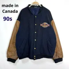 90s カナダ製 刺繍ロゴ レザー切替え スタジャンスタジアムジャケット S23