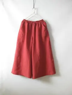 ワッシャーリネンレッドガウチョパンツ