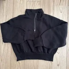 GUブラック ハーフジップ クロップド トレーナー