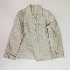 【Leilian】レリアン リネン混 ストライプ シャツジャケット 羽織り 春夏のサムネイル
